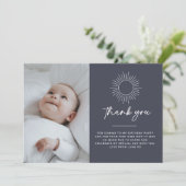 Navy Celestial Sun Foto Danke Karte (Stehend Vorderseite)