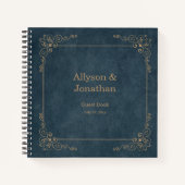 Navy Chalkboard Verziert Tan Wirbel Gästebuch | Notizblock (Vorderseite)