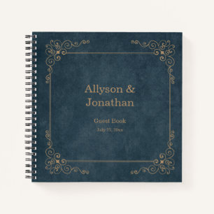 Navy Chalkboard Verziert Tan Wirbel Gästebuch   Notizblock