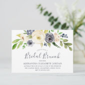 Navy & Champagne Blume Brautparty Brunch Einladung (Stehend Vorderseite)