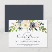 Navy & Champagne Blume Brautparty Brunch Einladung (Vorne/Hinten)