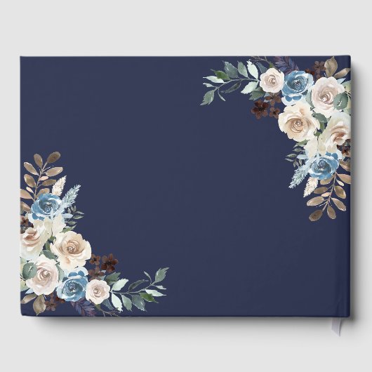 Navy Champagne Watercolor Floral Wedbook Gästebuch (Rückseite)