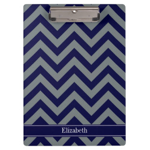 Navy, Charcoal LG Zickzack Navy Blue Name Monogram Klemmbrett
