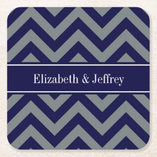 Navy, Charcoal LG Zickzack Navy Blue Name Monogram Rechteckiger Pappuntersetzer
