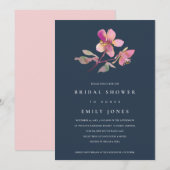 NAVY CHERRY BLOSSOM FLORAL BRAUTPARTY EINLADEN DANKESKARTE (Vorne/Hinten)