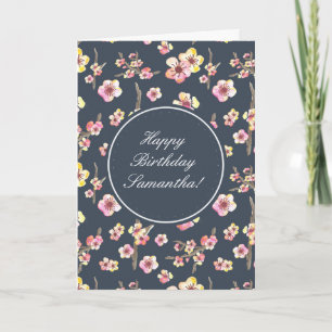 Navy Cherry Blossom Floral Karte