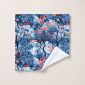 Navy Cherry Blossom Trees Badhandtuch Set (Waschlappen)