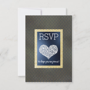 Navy Chevron Gold Herz RSVP schlicht elegant Karte