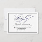 Navy Chic Calligraphy Script Wedding Repcard RSVP Karte (Vorderseite)