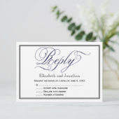 Navy Chic Calligraphy Script Wedding Repcard RSVP Karte (Stehend Vorderseite)