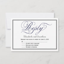 Navy Chic Calligraphy Script Wedding Repcard