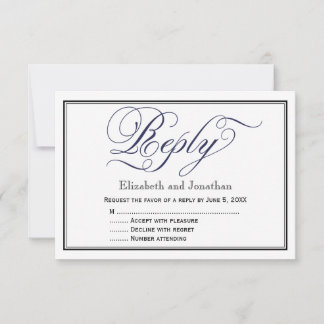 Navy Chic Calligraphy Script Wedding Repcard RSVP Karte