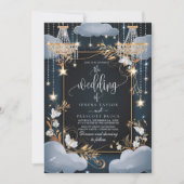 Navy Chic Golden Chandelier Wedding Einladung (Vorderseite)