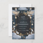 Navy Chic Golden Chandelier Wedding RSVP Karte (Vorderseite)