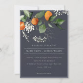 Navy Chic Orange Blossom Botanische Hochzeit Einla Dankeskarte (Vorderseite)
