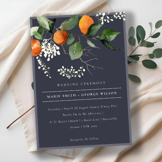 Navy Chic Orange Blossom Botanische Hochzeit Einla Dankeskarte