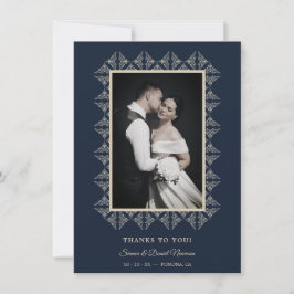 Navy Chic Wedding Flourish Lace Framed Photo Dankeskarte