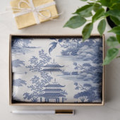 Navy Chinoiserie Blume Gebäude Burg Seidenpapier (Geschenk)