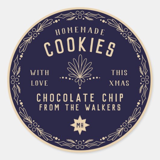 Navy Chocolate Cookie Weihnachtsgeschenk-Label Runder Aufkleber (Vorderseite)