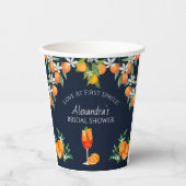 Navy Citrus Liebe im ersten Spritz-Brautparty Pappbecher (Vorderseite)