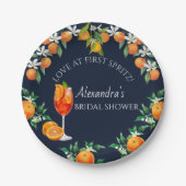 Navy Citrus Liebe im ersten Spritz-Brautparty Pappteller (Vorderseite)