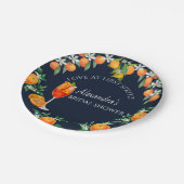 Navy Citrus Liebe im ersten Spritz-Brautparty Pappteller (Schrägansicht)