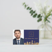 Navy Cityline echtes Anwesen Logo Foto QR Visitenkarte (Stehend Vorderseite)