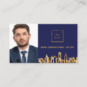 Navy Cityline echtes Anwesen Logo Foto QR Visitenkarte (Vorderseite)