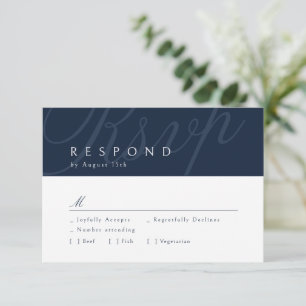 Navy Classic Elegance Calligraphy Wedding RSVP Karte