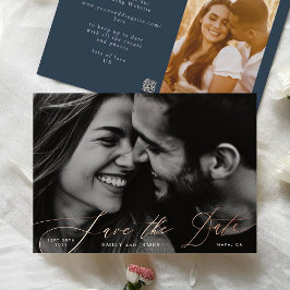 Navy Classic Foto The Wedding Gold Save the Date Folieneinladung