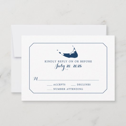 Navy Classic Nantucket Island Map Wedding RSVP Karte (Vorderseite)