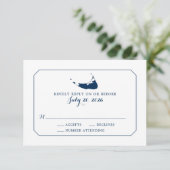 Navy Classic Nantucket Island Map Wedding RSVP Karte (Stehend Vorderseite)