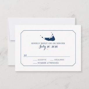 Navy Classic Nantucket Island Map Wedding RSVP Karte