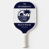 Navy Coastal Nautical Palm Tree Family Beach House Pickleball Schläger (Vorderseite)