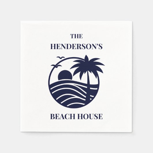 Navy Coastal Palm Tree Beach House Serviette (Vorderseite)