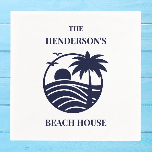 Navy Coastal Palm Tree Beach House Serviette