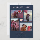 Navy Collage Wedding Pink Heart 4 Photos Covid19 (Vorderseite)