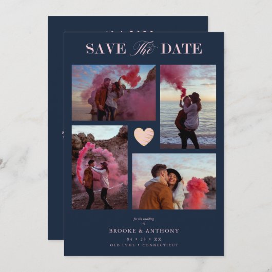 Navy Collage Wedding Pink Heart 4 Photos Covid19 (Vorne/Hinten)