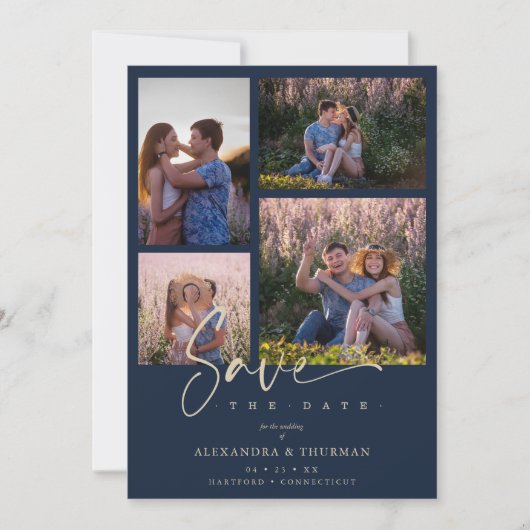 Navy Collage Wedding Rett Datum 4 Fotos Covid19 (Vorderseite)