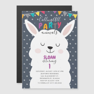 Navy Colorful Lama Fun Fiesta Geburtstagsparty Magneteinladung