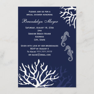Navy Coral Reef Seepferd Bridal Dusche Einladungen