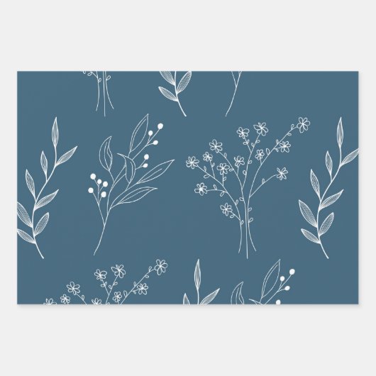 Navy Corner Floral Boho Wedding Geschenkpapier Set (Vorderseite 3)
