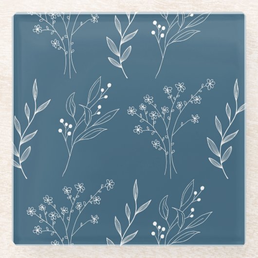 Navy Corner Floral Boho Wedding Glasuntersetzer (Vorderseite)