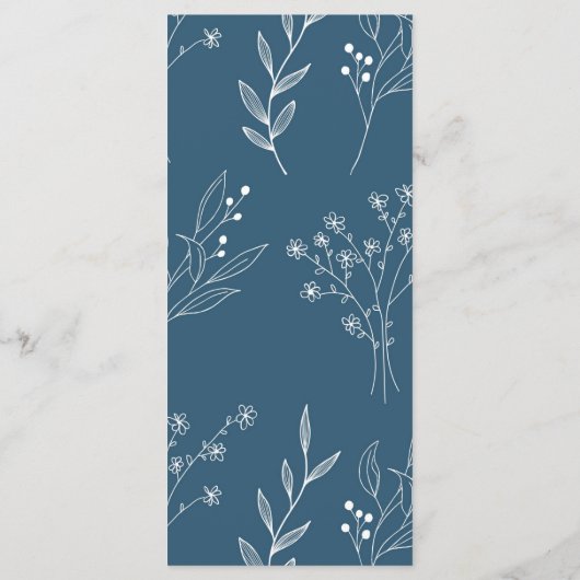 Navy Corner Floral Boho Wedding Menükarte (Rückseite)