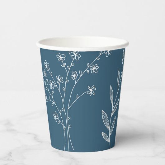 Navy Corner Floral Boho Wedding Pappbecher (Rückseite)