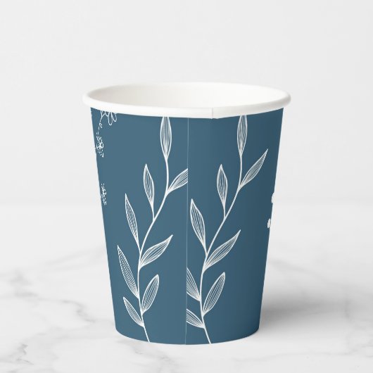 Navy Corner Floral Boho Wedding Pappbecher (Rechts)