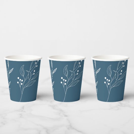 Navy Corner Floral Boho Wedding Pappbecher (Multi)