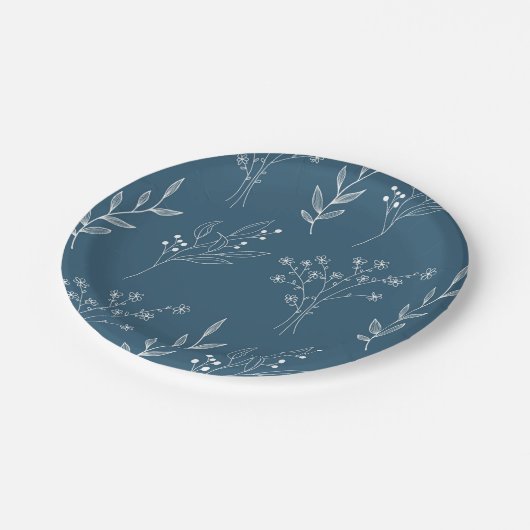 Navy Corner Floral Boho Wedding Pappteller (Schrägansicht)