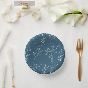 Navy Corner Floral Boho Wedding Pappteller