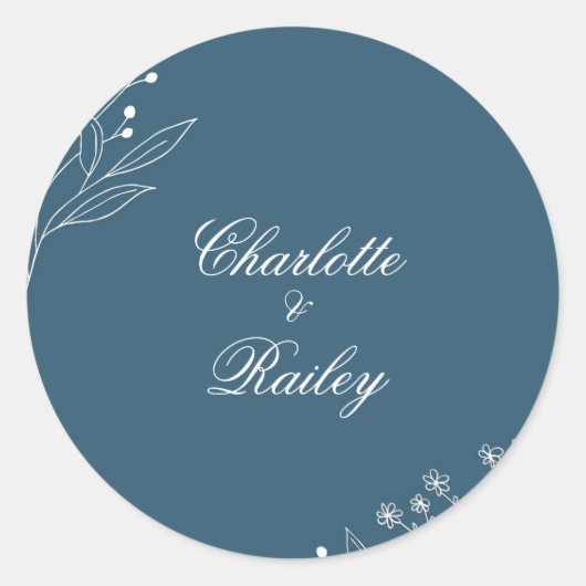 Navy Corner Floral Boho Wedding Runder Aufkleber (Vorderseite)